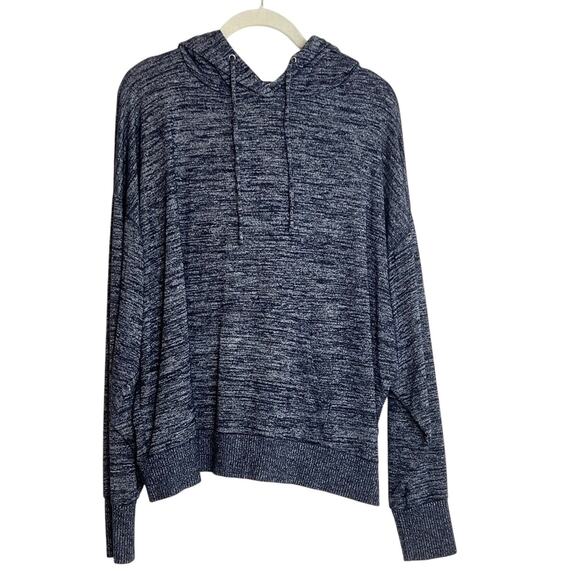 GAP Sweaters - Gap Womens Hoodie Sweater Large Navy Blue Gray Marled Knit Pullover Long Sleeve